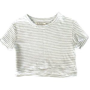 SOLD Free People White Striped Sabrina Crop Top White Gray Cropped Tee XS
